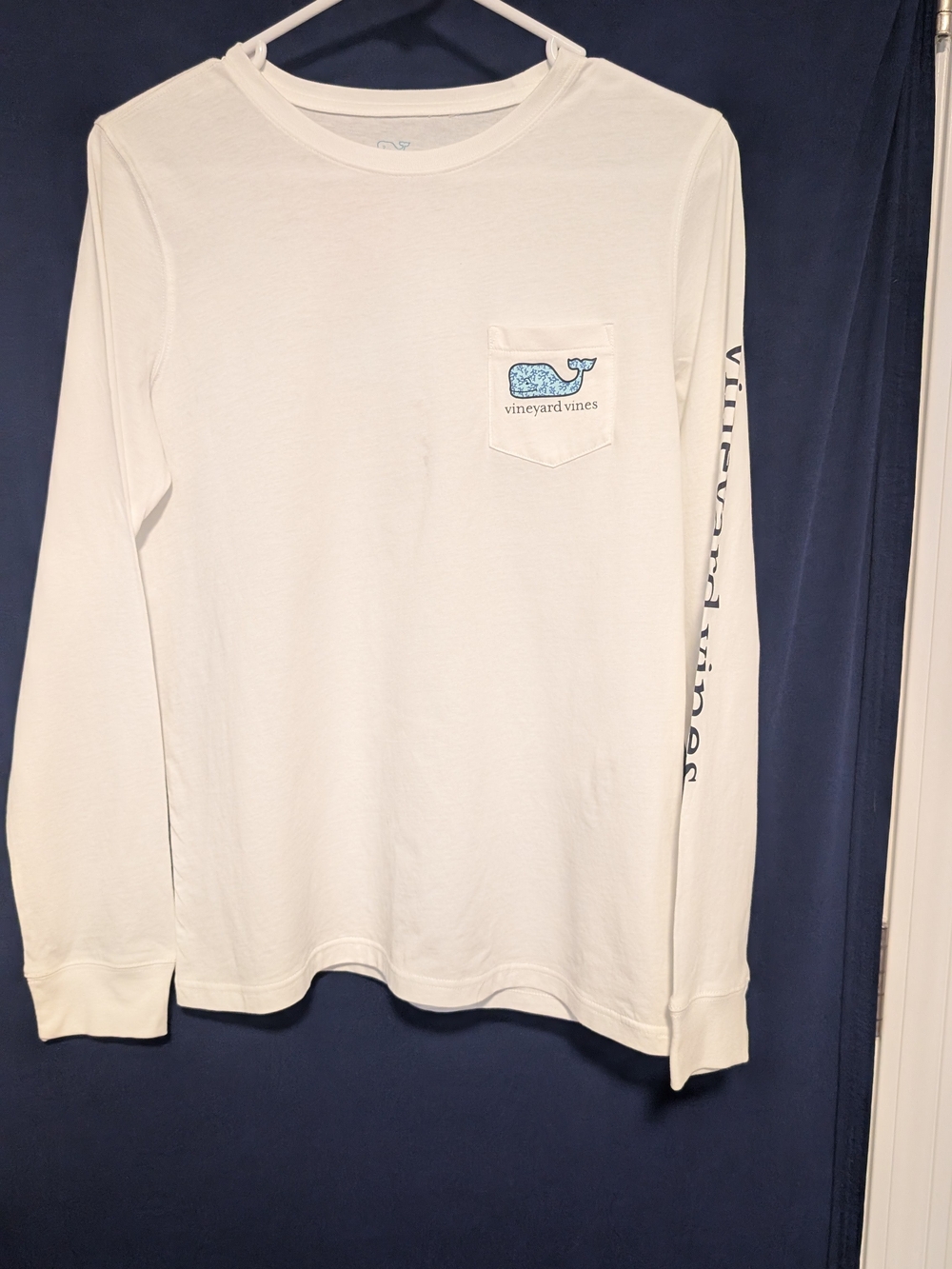 Vineyard Vines Long-Sleeve Pocket Tee in White with Blue Whale